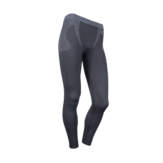 HESTOR ORANGE_LINE Leggings: Graue Sportleggings mit hoher Taille, figurbetonter Passform und seitlichen, strukturierten Einsätzen aus strapazierfähigem Tech-Garn. Perfekt für Sport oder aktive Kleidung.