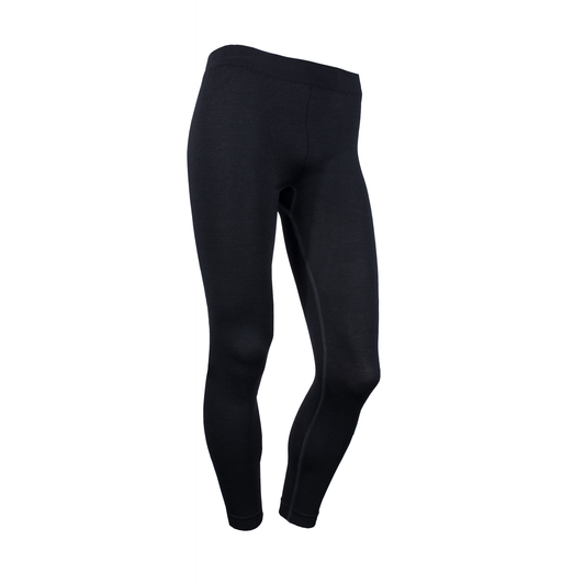 Die SIMLOC RED_LINE FR Leggings sind schlichte, schwarze, bodenlange Leggings mit elastischem Bund, die vor einem weißen Hintergrund abgebildet sind.